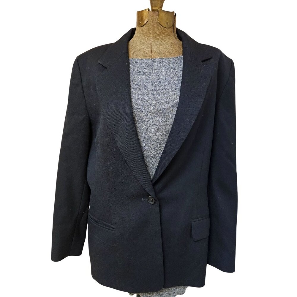 Pendleton Womens Black Blazer Size 12 Virgin Wool Single Button Closure USA